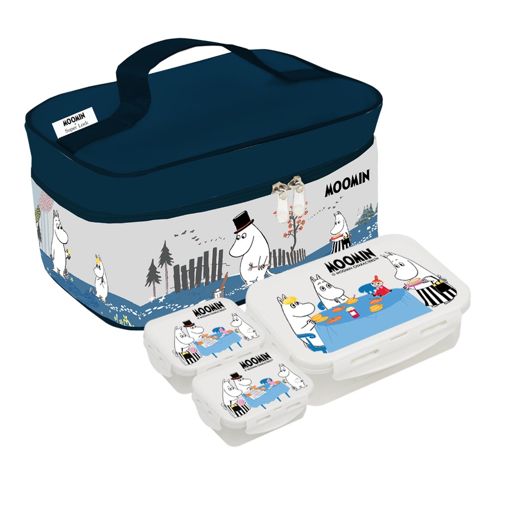 Moomin 6115 AAA (1) กล่องถนอมอาหารพร้อมกระเป๋า 6 ชิ้น (3 กล่อง) ลายลิขสิทธิ์แท้ Moomin Super Lock #6115-AAA