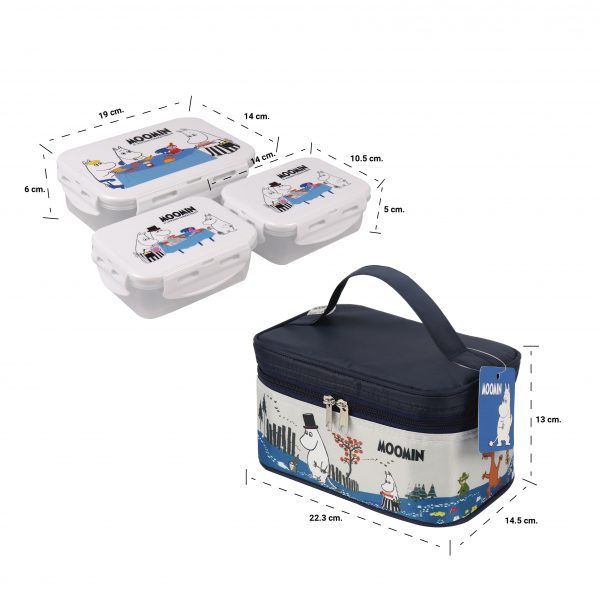 กล่องถนอมอาหารพร้อมกระเป๋า 6 ชิ้น (3 กล่อง) ลายลิขสิทธิ์แท้ Moomin Super Lock #6115-AAA
