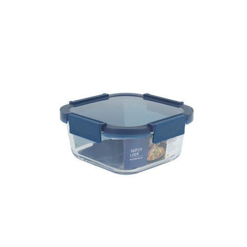 Glass food container [Blue series] กล่องแก้วถนอมอาหาร ทรงจตุรัส ความจุ 800 มล. ทนความร้อน 400 องศา รุ่น 6218
