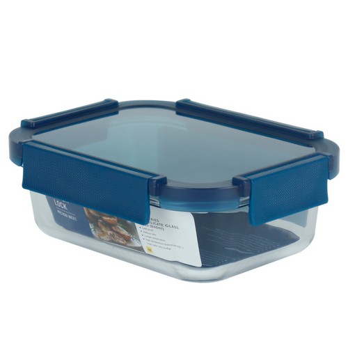 Glass food container [Blue series] กล่องแก้วถนอมอาหาร ทรงผืนผ้า ความจุ 640 มล. ทนความร้อน 400 องศา รุ่น 6220