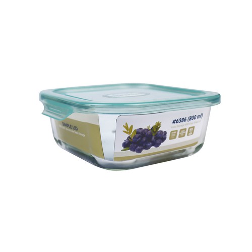 Micronware กล่องแก้วใส่อาหาร ทรงจตุรัส รุ่น 6386 800 มล. ป้องกันแบคทีเรีย BPA Free เข้าไมโครเวฟได้ เข้าเตาอบได้ สีฟ้า