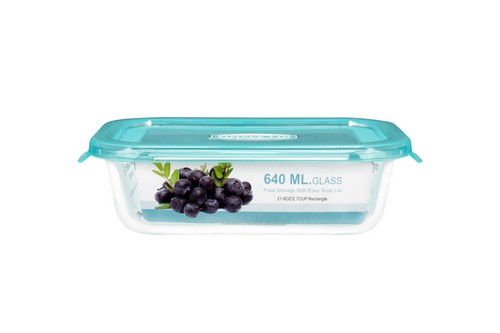 Micronware กล่องใส่อาหารแก้ว ทรงผืนผ้า รุ่น 6388 640 มล. ป้องกันแบคทีเรีย BPA Free เข้าไมโครเวฟได้ เข้าเตาอบได้ สีฟ้า