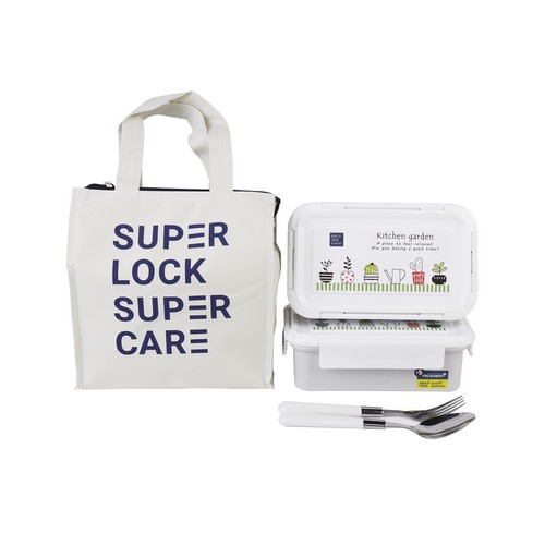 Super Lock ชุดกล่องถนอมอาหาร พร้อมกระเป๋า Super Lock Super Care พร้อมช้อน-ส้อมในตัว รุ่น 6181-PPP