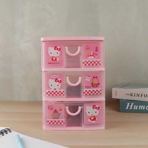 Micron ware ลิ้นชักพลาสติก 3 ชั้น Hello Kitty Mini Drawer ลายลิขสิทธิ์แท้ คิตตี้ สีชมพู รุ่น 5806