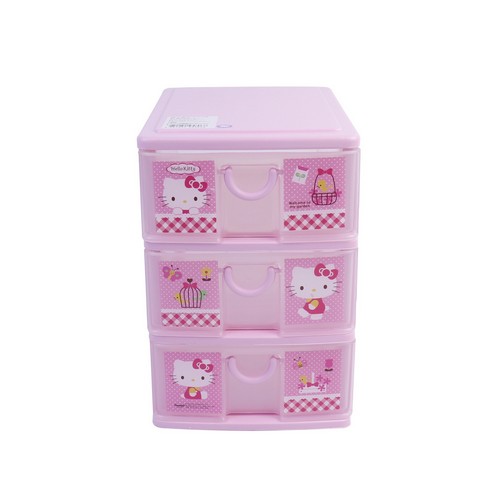 Micron ware ลิ้นชักพลาสติก 3 ชั้น Hello Kitty Mini Drawer ลายลิขสิทธิ์แท้ คิตตี้ สีชมพู รุ่น 5806