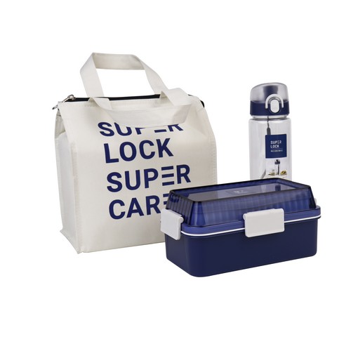 Super Lock เซ็ตกล่องอาหาร 2 ชั้น และกระบอกน้ำ พร้อมกระเป๋า ปราศจากสารก่อมะเร็ง (BPA Free) รุ่น 6195-PPP