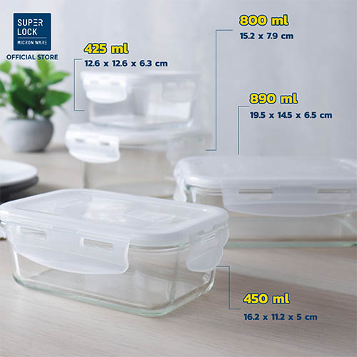 Super Lock Glass ชุดกล่องถนอมอาหารแก้ว รวม 8 ชิ้น รุ่น 6089-S08 รวม 2,300 มล. BPA Free เข้าไมโครเวฟได้ ทนความร้อนสูง