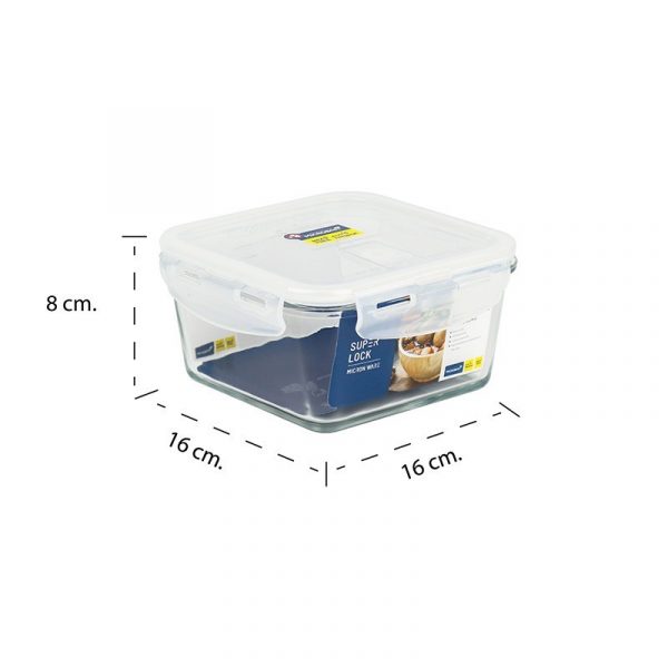 Super Lock กล่องถนอมอาหารแก้ว ทรงจัตุรัส รุ่น 6086 900 มล. ป้องกันแบคทีเรีย BPA Free เข้าไมโครเวฟได้ เข้าเตาอบได้