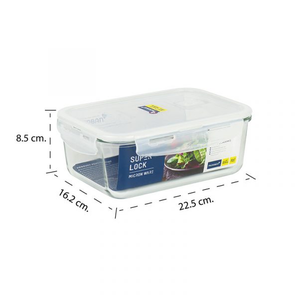 Super Lock กล่องถนอมอาหารแก้ว ทรงผืนผ้า รุ่น 6090 1,500 มล. BPA Free เข้าไมโครเวฟได้ เข้าเตาอบได้