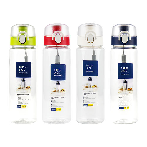 Super Lock กระบอกน้ำพลาสติก คละสี ความจุ 600 มล. ปราศจากสารก่อมะเร็ง (BPA Free) รุ่น 5231