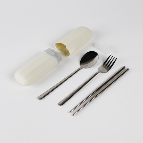 Super Lock ชุดช้อนส้อม และตะเกียบพกพา ปราศจากสารก่อมะเร็ง (BPA Free) สีครีม รุ่น 7003