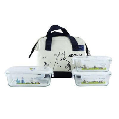 Super Lock เซตกล่องแก้ว 3 กล่อง พร้อมกระเป๋า ลายลิขสิทธิ์แท้ Moomin รุ่น 6089-NNN