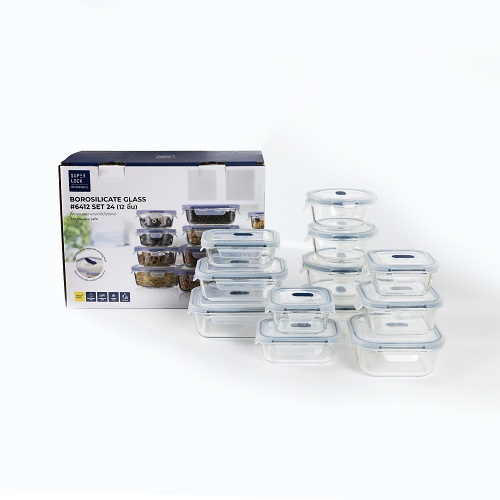 Super Lock ชุดกล่องแก้วถนอมอาหาร 12 กล่อง รุ่น 6412-S24 ชุดกล่องข้าว BPA-Free เข้าไมโครเวฟได้ เข้าเตาอบได้ ทนความร้อนสูง
